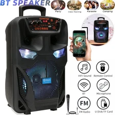 Karaoke Dual 8" Subwoofer Wireless Bluetooth Speaker Heavy Bass Portable Party