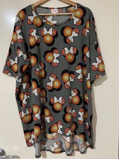 LuLaRoe tunic Minnie Mouse Target Head grey red orange ss hi low hem stretch 2xl