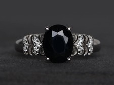 925 Sterling Silver Black Onyx Oval Gemstone Women Dainty Ring Duty Free