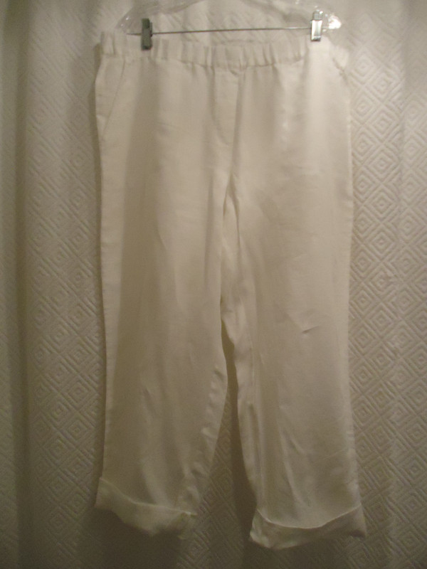 Pure Jill 100% Linen Sz XL White Capri Pants Elastic Waist Resort Beach Wear