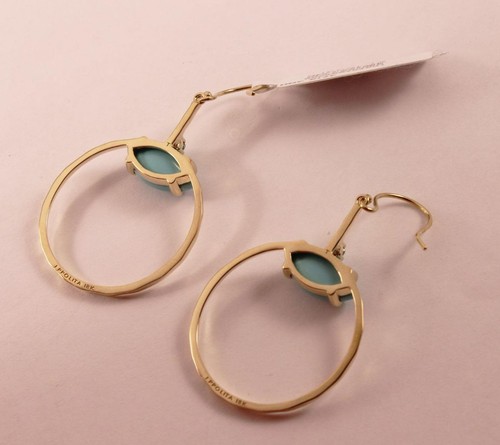 IPPOLITA PRISMA MARQUISE 18K YELLOW GOLD TURQUOISE TOURMALINE HOOP EARRINGS - Picture 3 of 7
