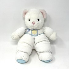 VTG 90s Eden Bear White Blue Velour Pajamas Satin Feet Soles 13" Stuffed Plush