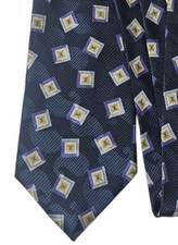 Perry Ellis Portfolio Men's Silk Tie Navy Blue Purple Square Geo 4" x 58" USA