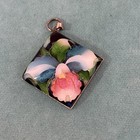VINTAGE TOSHIKANE STYLE FLOWER PENDANT ARITA WARE ENAMEL MARKED SILVER SQUARE 1" — photo 1
