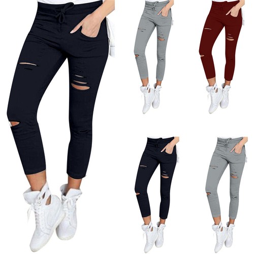 Women Skinny Slim Ripped Pants High Waist Stretch Jeans Pants Pencil Trouser - Picture 2 of 15