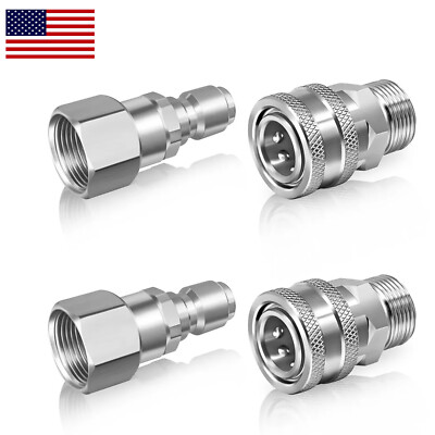 #ad 4Pcs NPT 3 8 Inch Pressure Washer Adapter Stainless Steel Quick Connect Fitting $14.89
