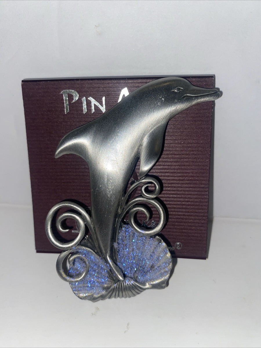 Vtg JJ JONETTE JEWELRY Dolphin Glitter Blue Shell Ocean Sea
