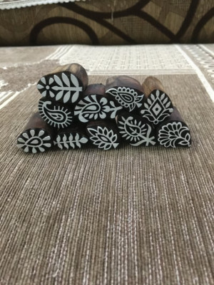12 Ethnic Diddley stamp Set Indian wood Mehandi Printing Block Art & Craft Item