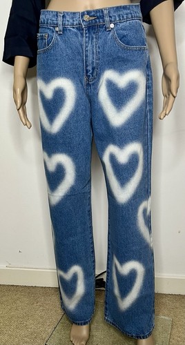 Adika Heart Graffiti Wide Leg High Waisted Jeans Women's M 100% Cotton - Picture 6 of 8