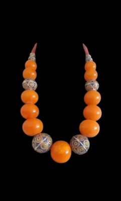 COLLIER  BERBER ETHNISCH  KETTE  EMAILLE SILBER MOROCCAN LOUBAN OPTIK AMBER