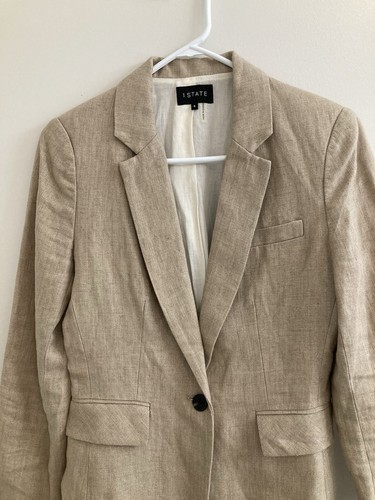 1.STATE Women's One Button 100% Linen Blazer Beige Size 6 Lined Long Sleeve - Picture 4 of 8