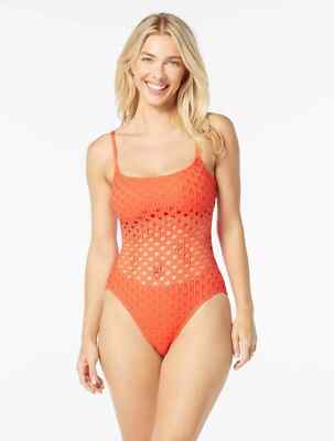 Carmen Marc Valvo Women's Crochet One-Piece Swim Persimmon orange Size 12