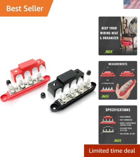 250 AMP 4-Post Power Distribution Block with Cover - Set of 2 for Marine & Auto
