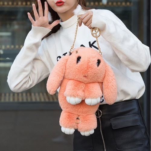 Bunny Plush Bag Messenger Bag Women Rabbit Fur Pompoms Chain Bag Shoulder Bag UK - Picture 10 of 21