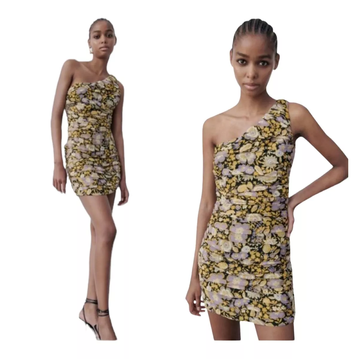 Zara floral sale one shoulder dress