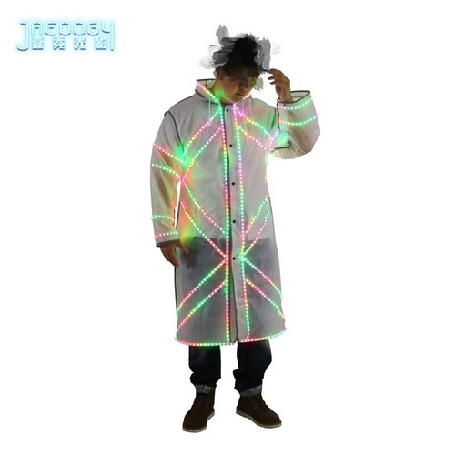 Led Dj Costume Coat Color Lights Luminous KTV Windbreak Stage Dance Performance - Picture 2 of 17