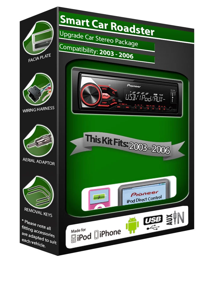 Smart Roadster Radio, Pioneer Stereo USB Eingang, Ipod IPHONE Android Player - Bild 1 von 4