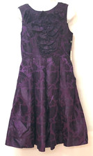 Muse Women 10 Dress Sleeveless Empire Waist Rayon Ruffle Lined Purple Pockets