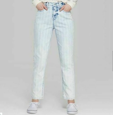 Striped Bleached Railroad Mom Jeans 