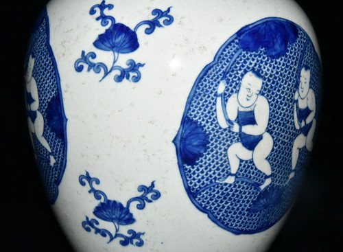 Schöne chinesische Handmalerei blau-weiß Porzellan Junge Kanne - Bild 7 von 9
