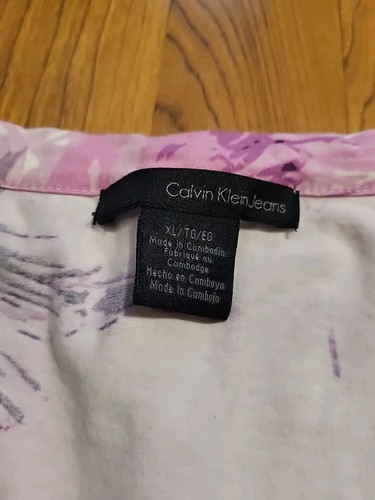Calvin Klein Jeans XL Tank Top Dress Pink Purple Cotton Stretch Floral - Picture 6 of 7