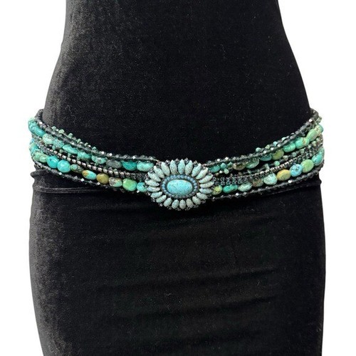 Cintura Neiman Marcus Navajo turchese argento pietra a grappolo concho perline western - Foto 6 di 16
