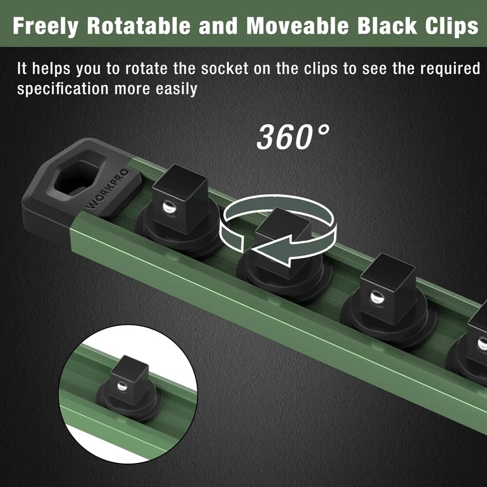 WORKPRO 3/8 Dr Magnetic Socket Organizer Aluminum Alloy Heavy Duty Socket Holder - Image 4 of 4