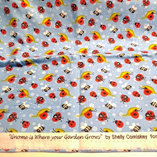Blue Cotton Ladybug Fabric 25" X 45" Henry Glass Where Your Garden Grows - Picture 4 of 6