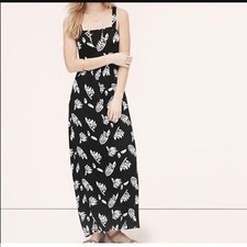 NWT Loft leaf print jersey knit maxi dress black and white floral stretch Xsmall