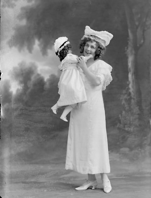 Black White Photo Girl Woman with Doll  7x10  Reprint  A-22
