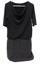 Ann Taylor Womens Knit & Tweed Dress 6 Short Sleeve Cowl Neck Gray Career