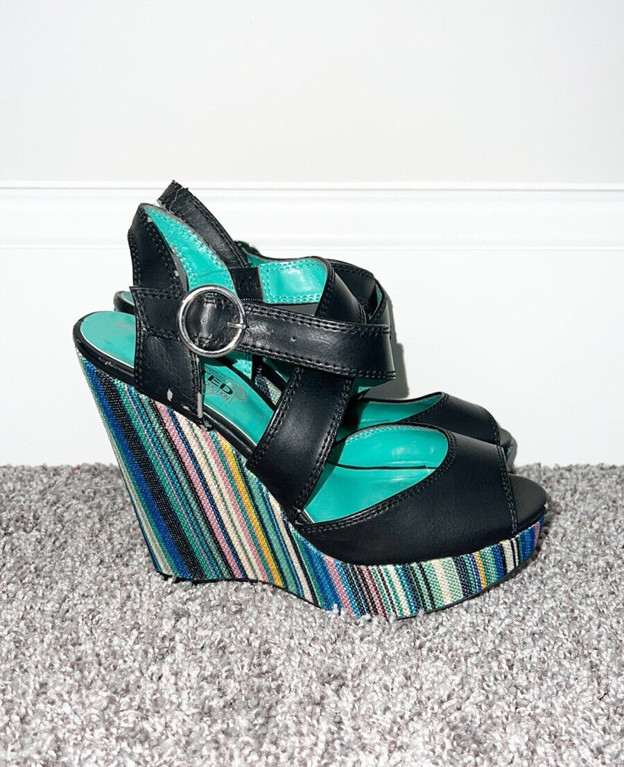 Unlisted Striped Wedge Heels Size 7.5 - image 1