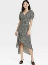 NWT Women's A New Day Size Small Floral High-Low Short Sleeve V-Neck Midi Dress