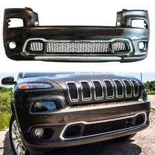 Front Bumper Cover Lower Grille Assembly w/ Fog Lights For 2014-18 Jeep Cherokee