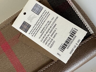 Burberry MN Zip Around Check Earth/Brown Wallet 80845241 NWT