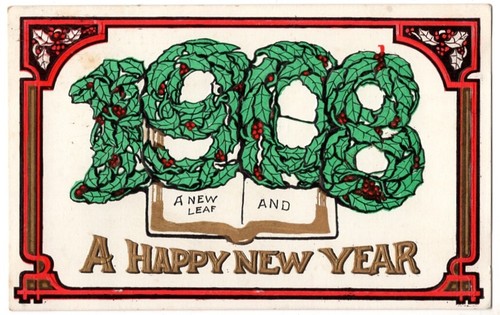 VINTAGE NEW YEAR'S POSTCARD 1908 IN HOLLY A NEW LEAF EMBOSSED 100820 P - 第 1/2 張圖片