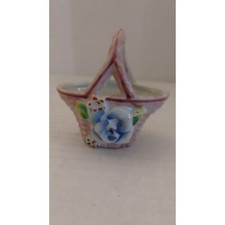 2 1/2" Pink Floral Basket Figurine Made in Occupied Japan