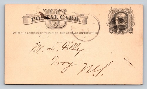 1875 ANTIQUE UX5 US Postal Card Lady Liberty 1c Troy NY Cork Killer Cancellation