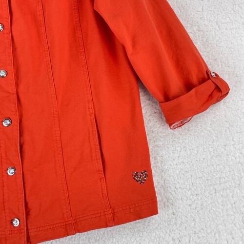 Quacker Factory Orange Bedazzled Button-Up Jacket Womens Roll Cuff Sleeve Size L - Picture 4 of 16