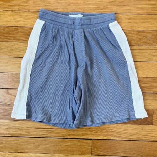 Zara Grey Cream Waffle Knit Loose Baggy Shorts 10 Drawstring Adjustable Waist