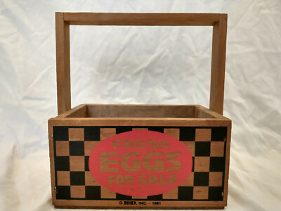 Awesome Fresh Eggs For Sale 1981 KOD inc. Wood Basket 7.75'' x 8'' x 5'' 