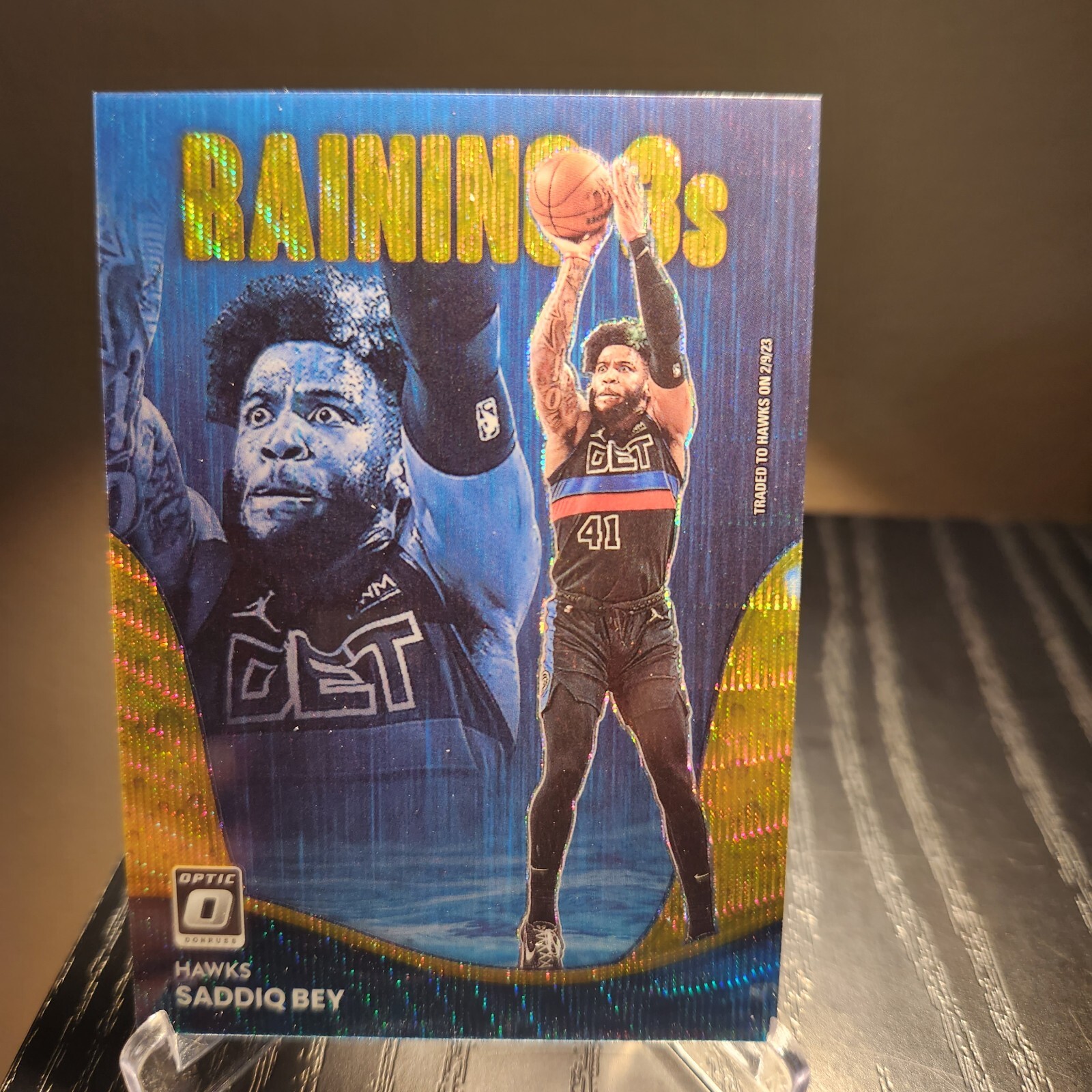 2022-23 Panini Donruss Optic Basketball Saddiq Bey Raining 3s Gold Prizm /10