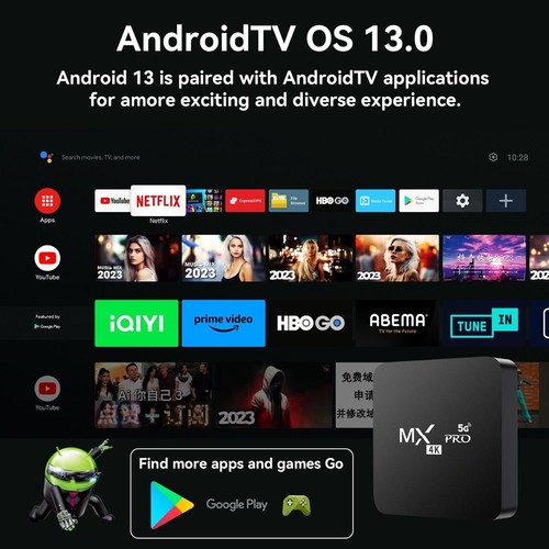 Smart TV Box Android 13.0 WIFI 6 Quad Core 4K UHD Media Stream Player MXQ PRO -- - Picture 3 of 22