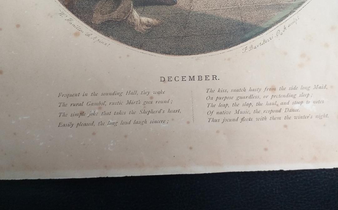 Bartolozzi F., two original etchings late 19th century "December" and "August" .