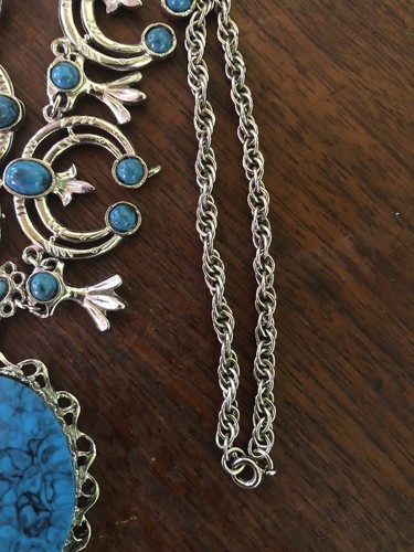 Estate Find, Southwest Squash Blossom Faux Turquoise Necklace - Picture 7 of 11