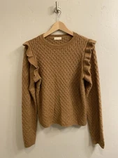 RYLEE + CRU Women’s Size Small Brown Textured Ruffle Sweater
