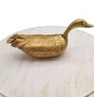 Vintage Gold Metal Swan Goose Pill  Saccharin Trinket Box Blue Eyes 1.5" x 4" 