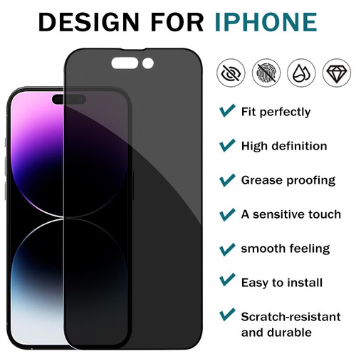 For iPhone 15 14 Pro Max 13 12 Privacy Anti-Spy Tempered Glass Screen Protector - Picture 96 of 200