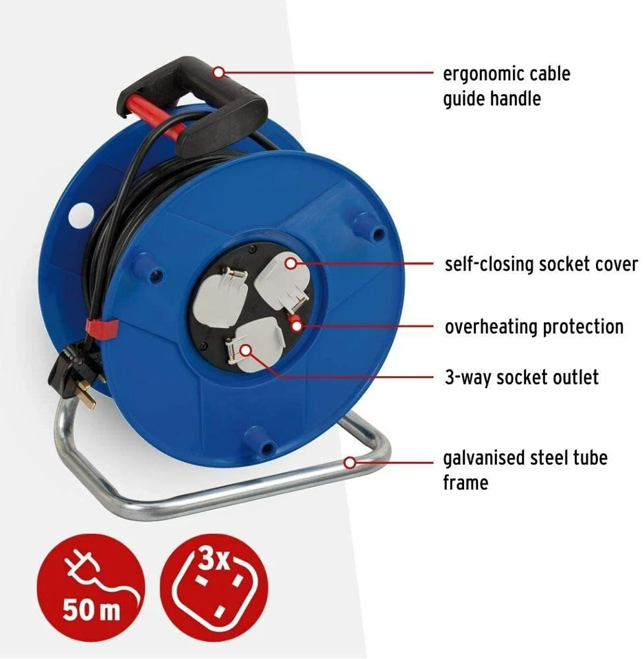 Brennenstuhl 50 Metre Cable Reel Extension Reel Heavy Duty 1.5mm Thick Cable - Image 3 of 4