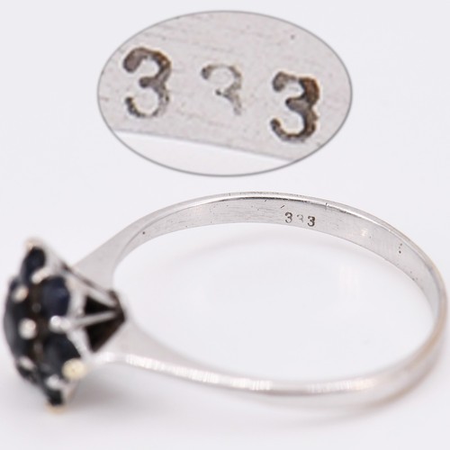 Gr. 56 - Zierlicher Vintage Weißgold 333/8K Damenring mit dunkler Saphir Blume - Picture 3 of 7